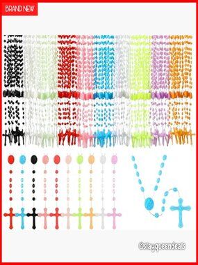 100 Pack Plastic Rosary Cross Necklaces Bulk Religious Party Favors